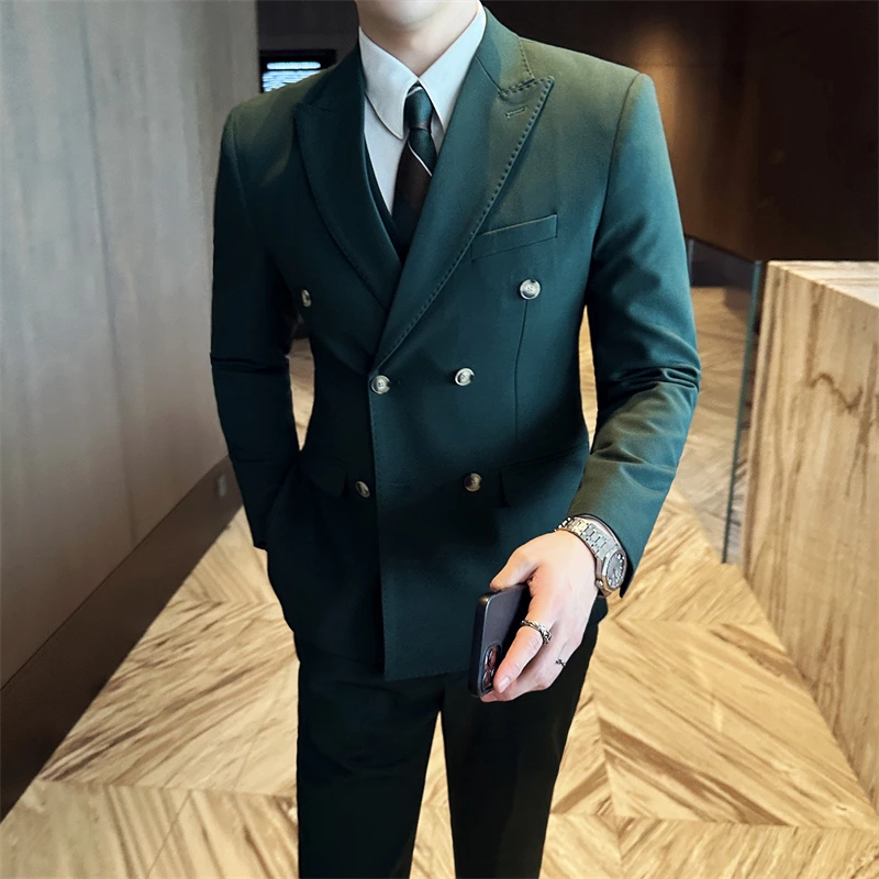 订婚服装结婚创衣匠职业礼服西装三件套休闲青花瓷双排扣婚礼西服