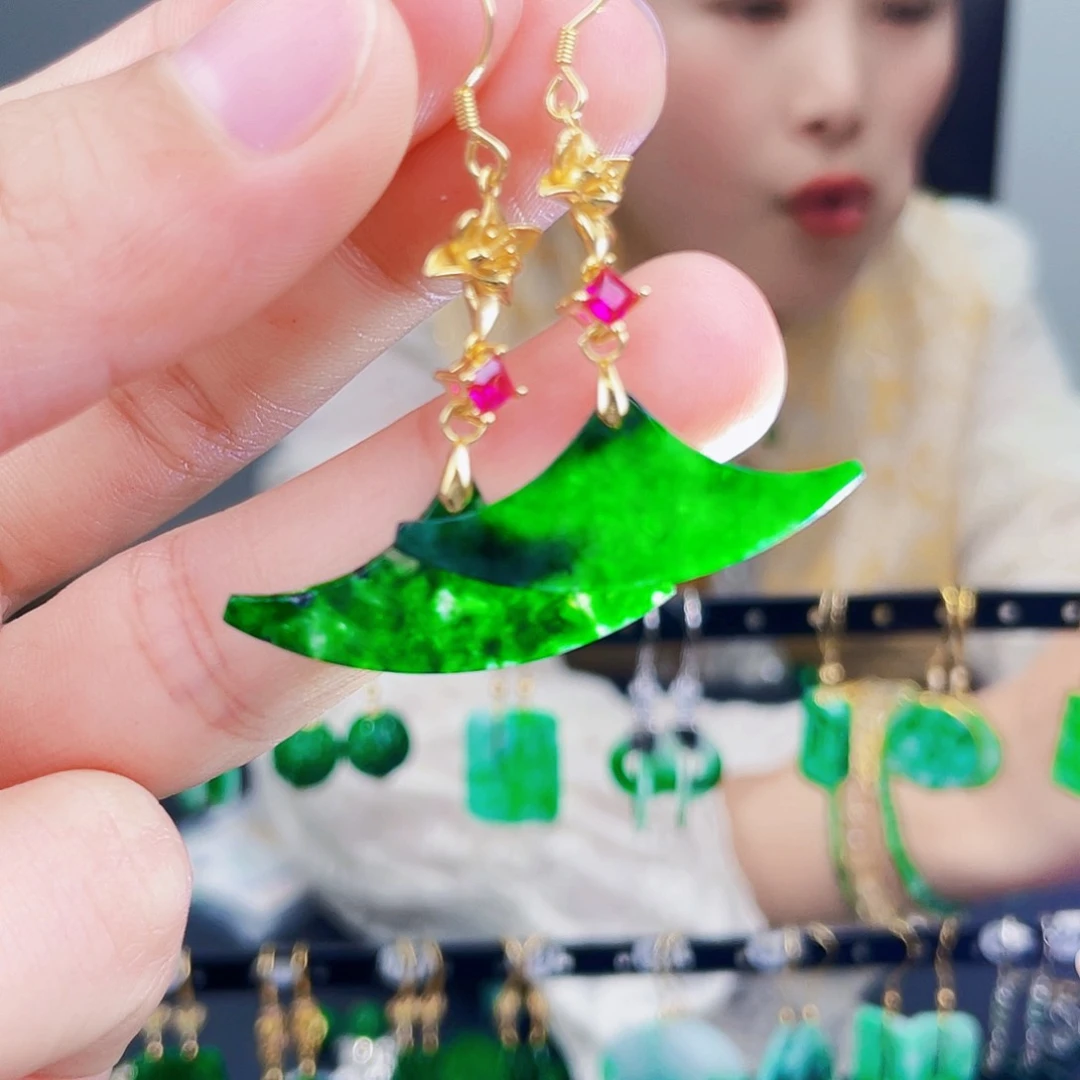 翡翠银S925镶嵌耳饰饰品