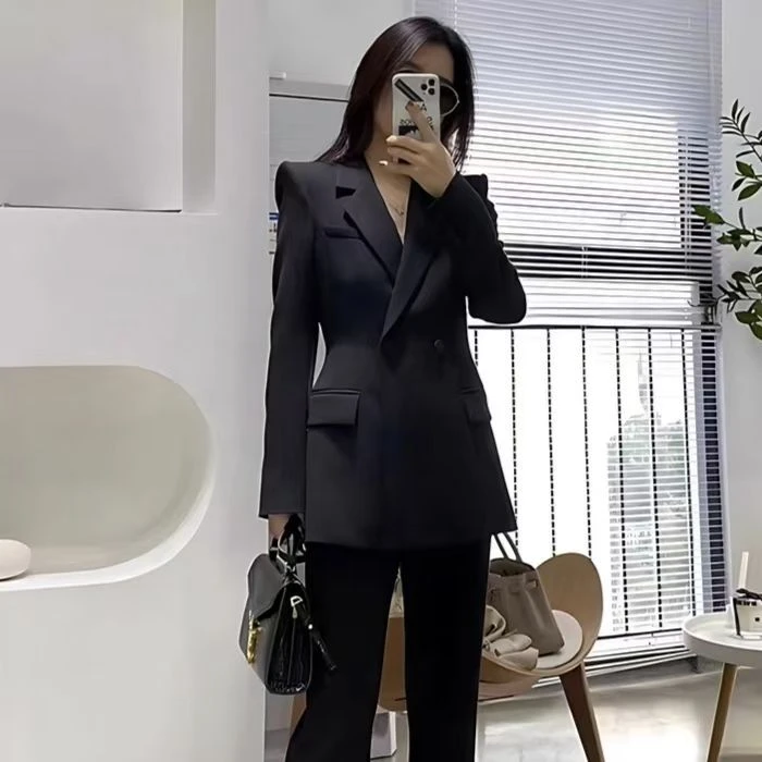 黑色气质套装女高级感职业显瘦小西装阔腿裤两件套正装2025新款
