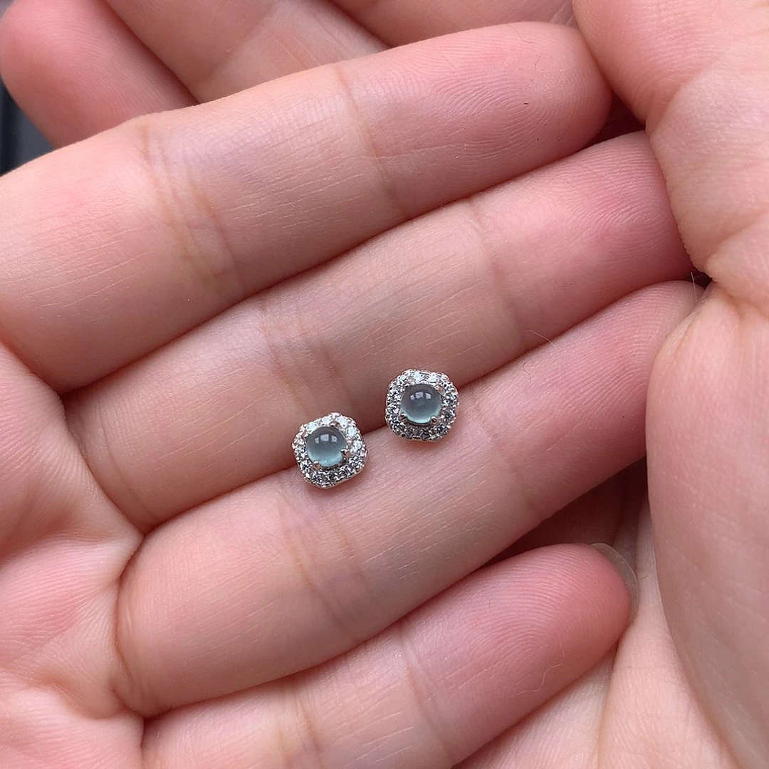 布***妈翡翠银S925镶嵌耳饰