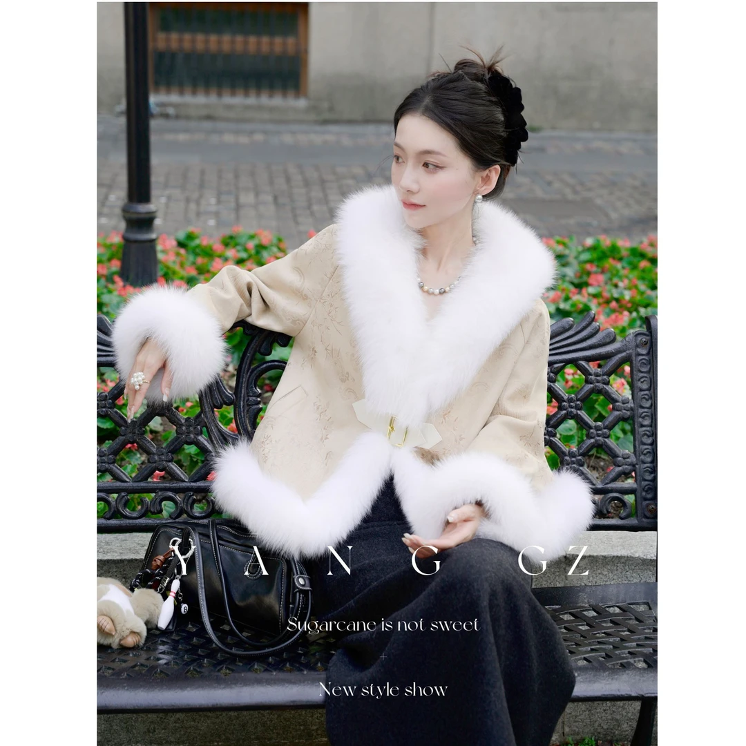 YANG GZ清【素心文竹】冬季新款毛领新中式时尚国风羽绒外套GZQ014