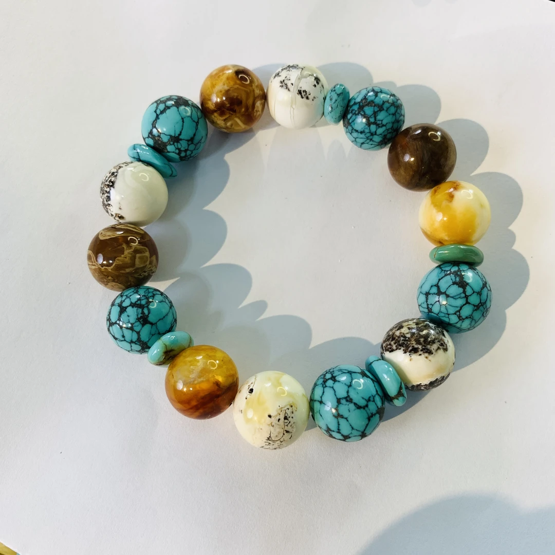 绿松石网纹高瓷808矿精品多宝手串