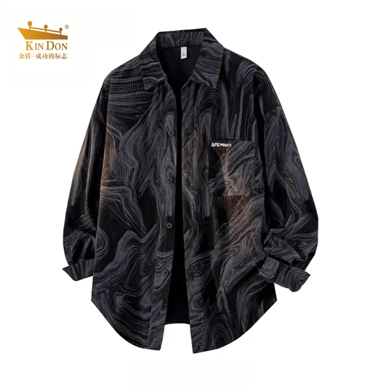 金盾渐变扎染衬衫男士春秋季复古宽松休闲长袖衬衣男2025新款爆款