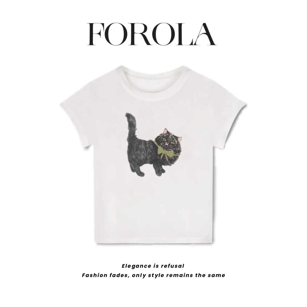FOROLA 『 小猫』2025设计师新款女T恤时尚减龄上衣