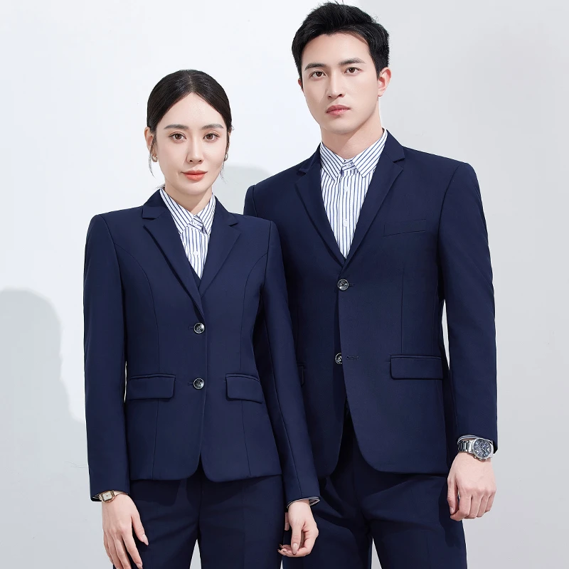 蓝色西服套装女高端职业装气质白领正装公务员面试西装4S店工作服