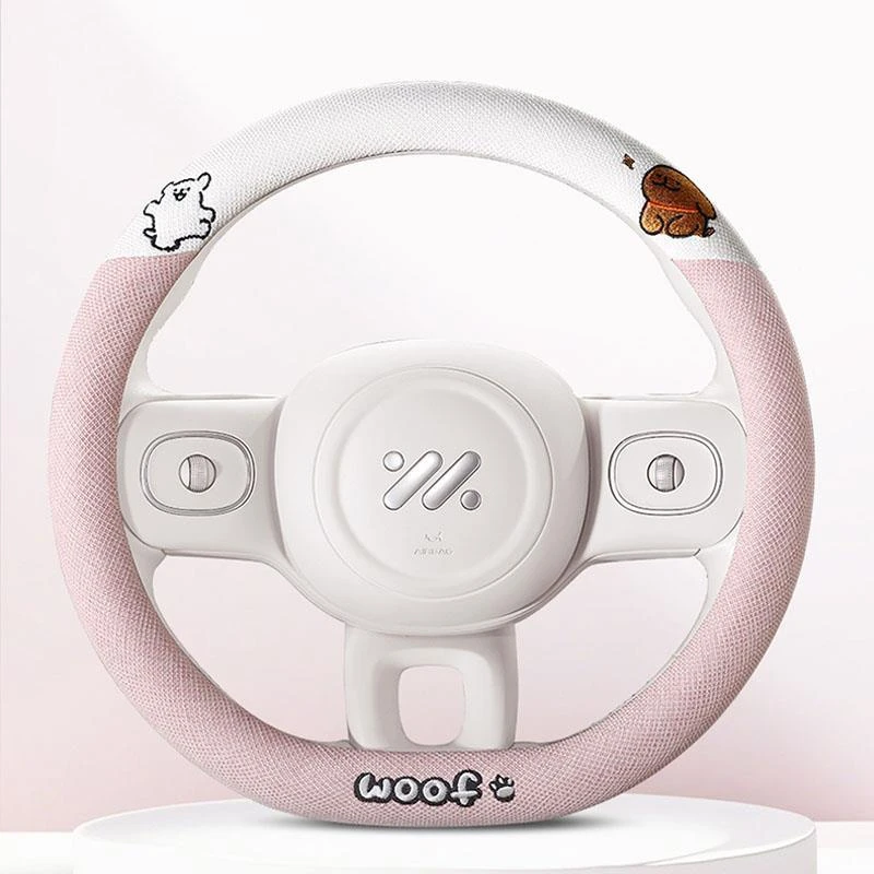 汽车方向盘套四季通用型麻料别克E5君威粉色2025新款吸汗D型微蓝7