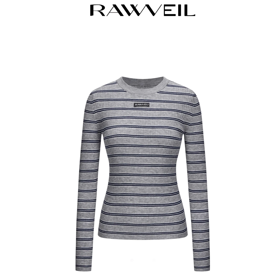 RAWVEIL 「构序条纹」圆领织标坑条羊毛修身毛衣