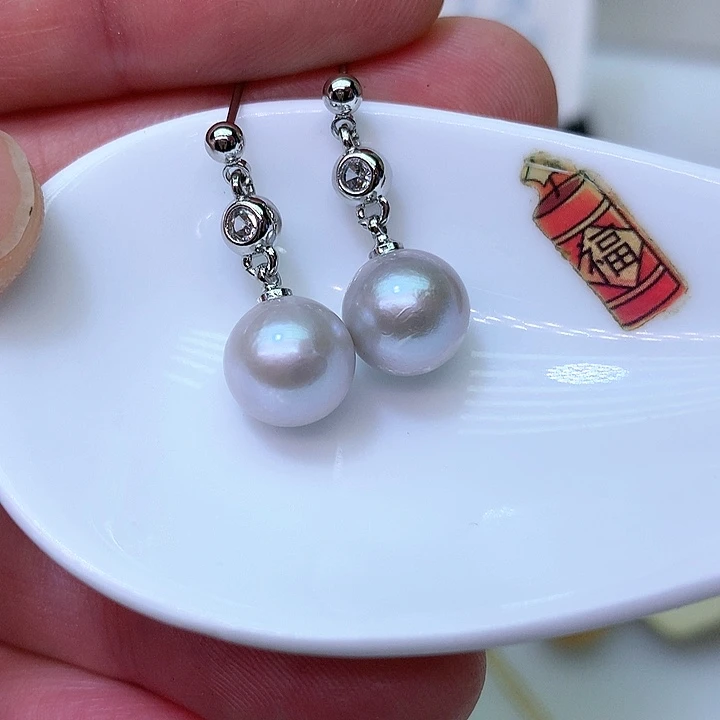 银S925镶嵌耳饰淡水珍珠