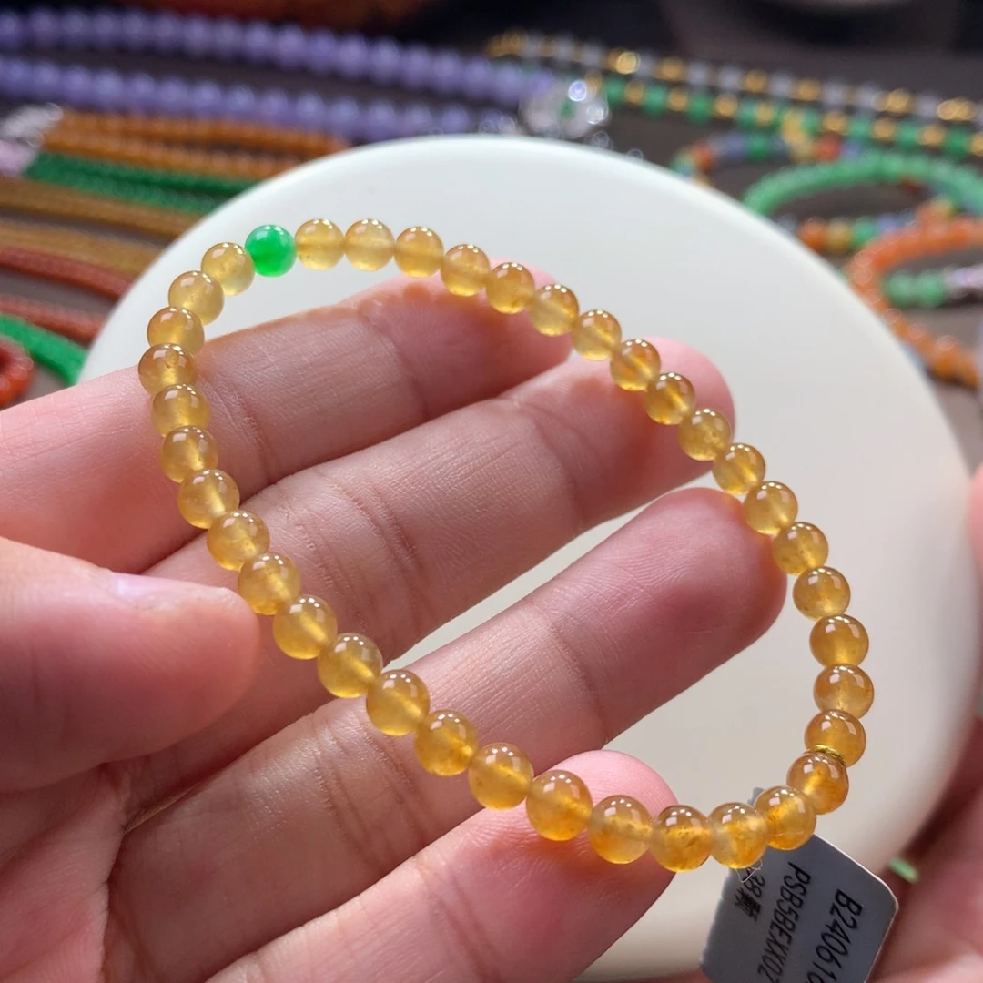 未镶嵌手链翡翠高冰满色金黄翡手串卡4.95