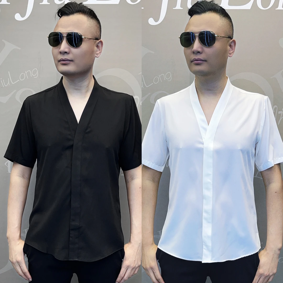 【帝九龙】25年春夏新款时尚轻奢百搭V领休闲男装半袖衬衫36003