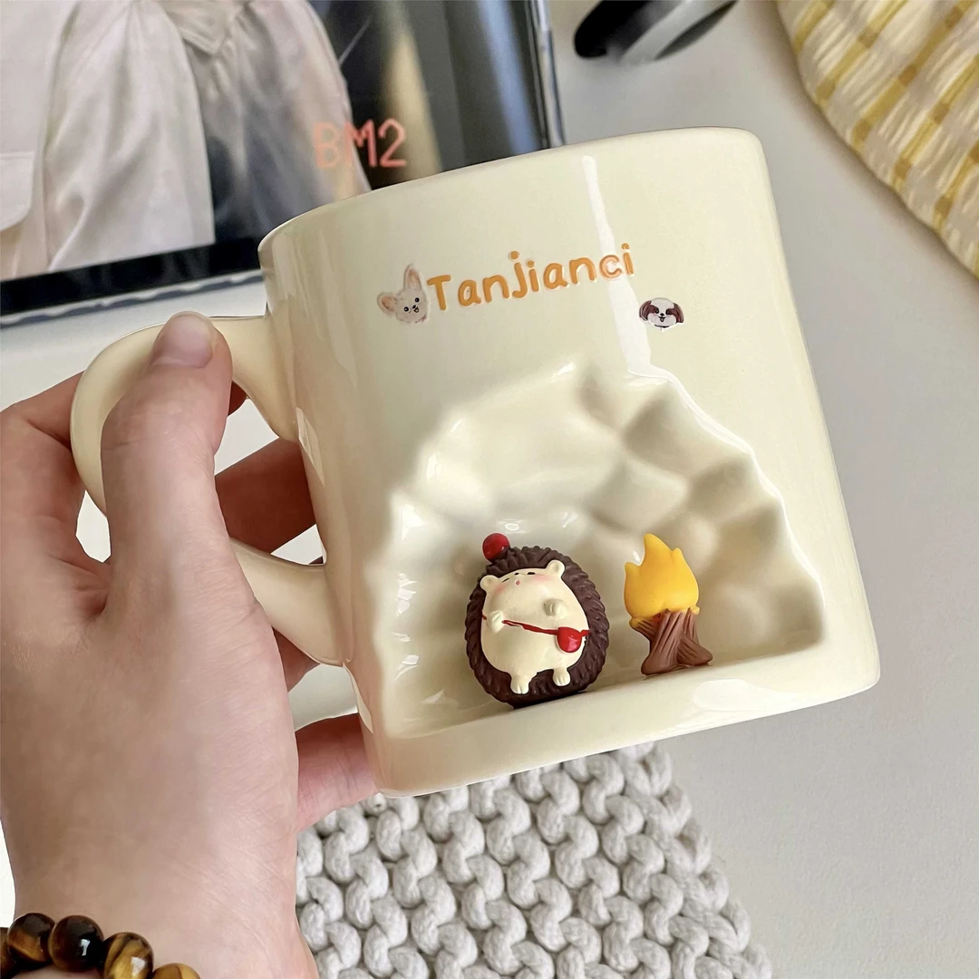 檀健次山洞马克杯原创周边可爱小刺猬炭火喝水杯公仔早餐杯子礼物