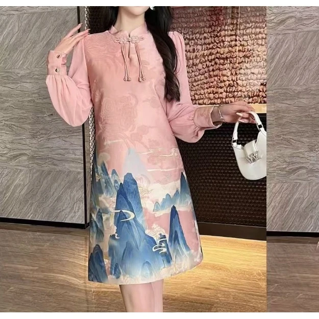 【南油玲姐】粉色长袖连衣裙84814