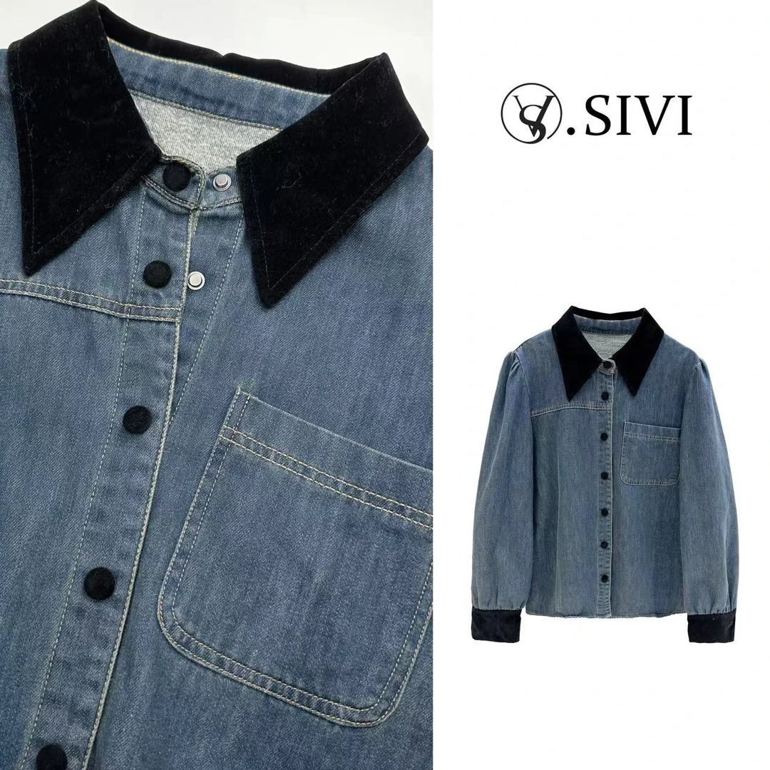 熙薇气质牛仔衬衣【牛仔有约】冬季新款轻奢时尚上衣F7627