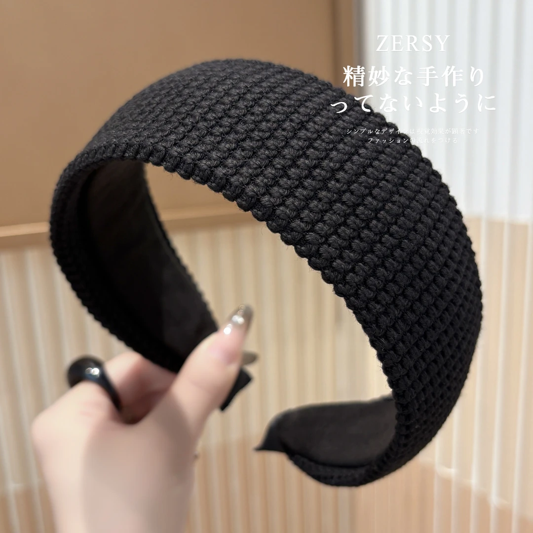 秋冬简约纯色毛线针织宽边发箍女高颅顶头箍洗脸压发日常外戴发卡