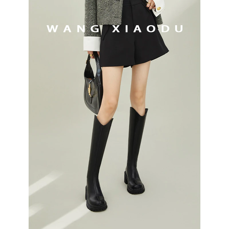 赴约●粗跟长靴女冬季新款V口靴子女长筒靴高筒后拉链骑士靴