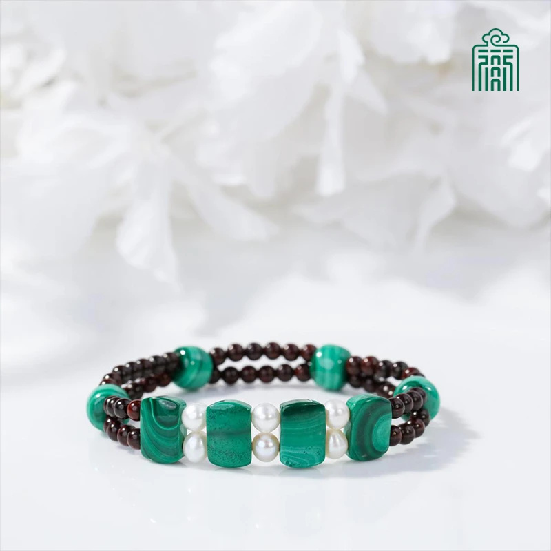 恭王府正宗印度小叶紫檀手串孔雀石文玩搭配小众单圈手串手链