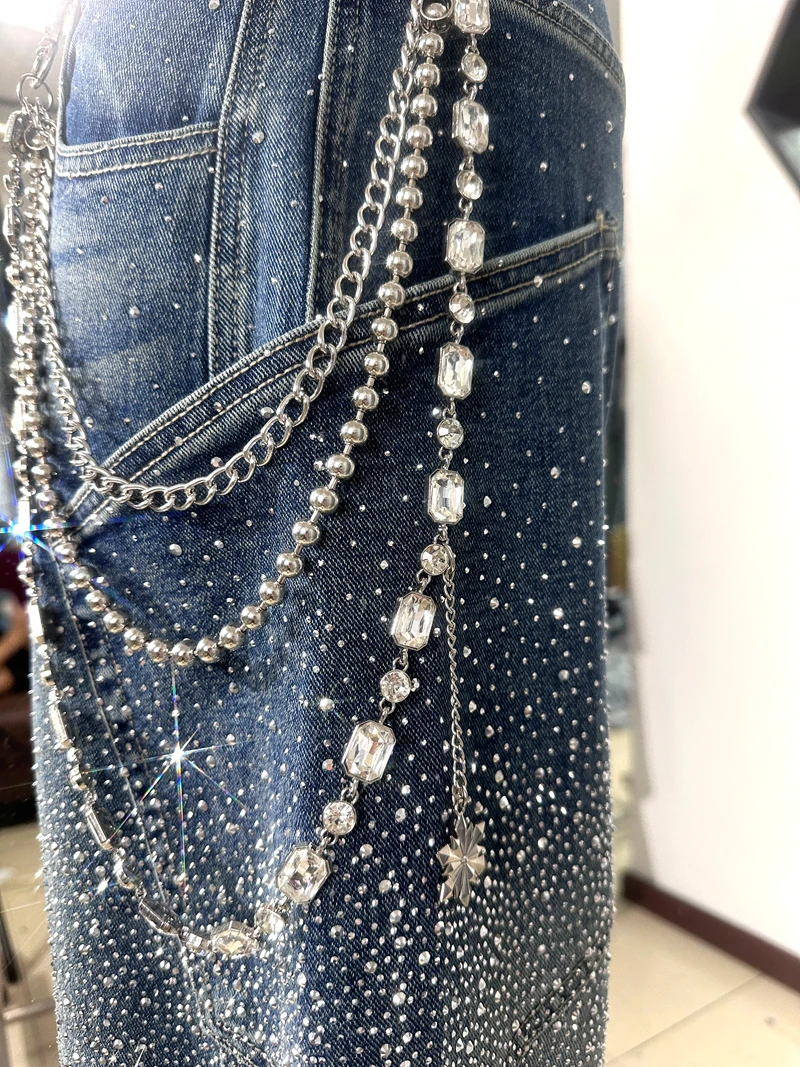 明星同款腰链腰带个性时尚网红牛仔百搭3D方糖钻裤链