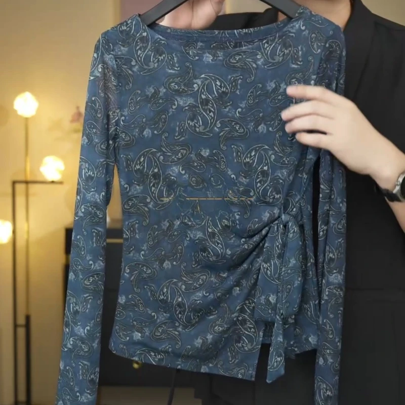 【腰果逸蓝】早秋高级感腰果花时髦长袖T恤小众设计感上衣LK2505927