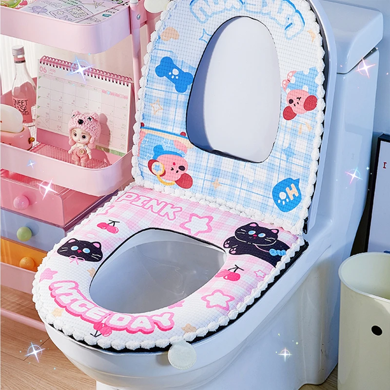 卡通猫咪毛绒冬季加厚马桶垫四季通用家用厕所坐便器套圈马桶坐垫