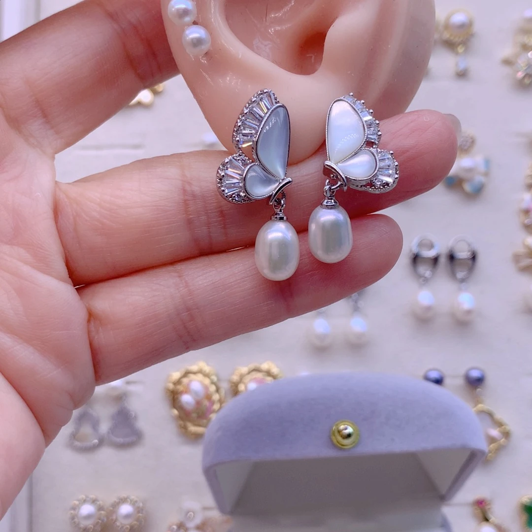 银S925镶嵌淡水珍珠耳饰