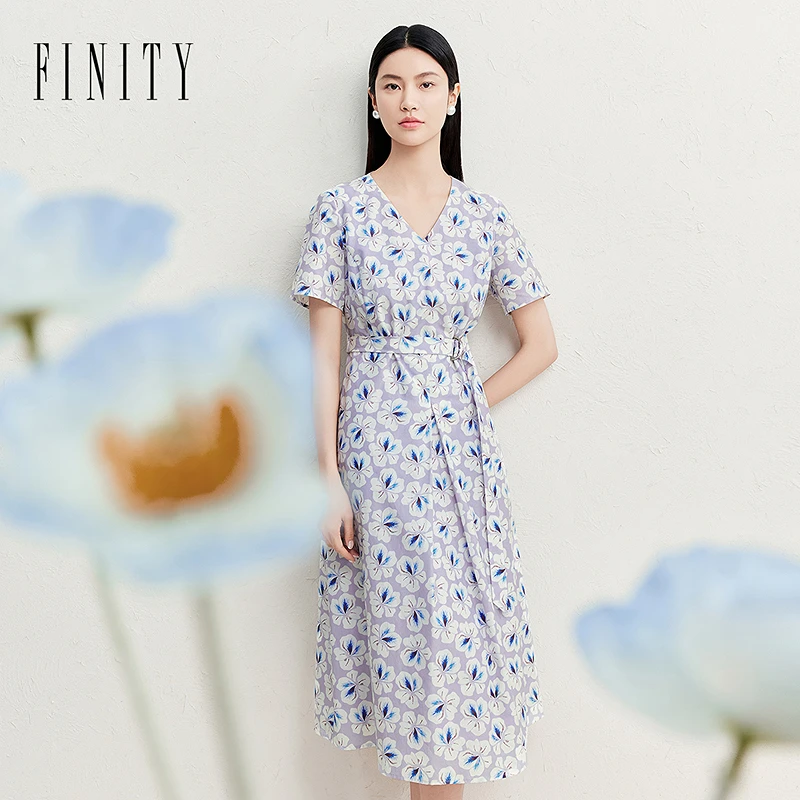 【粉丝专享】FINITY 新款含桑蚕丝法式典雅显瘦连衣裙 F21Y3A09L3