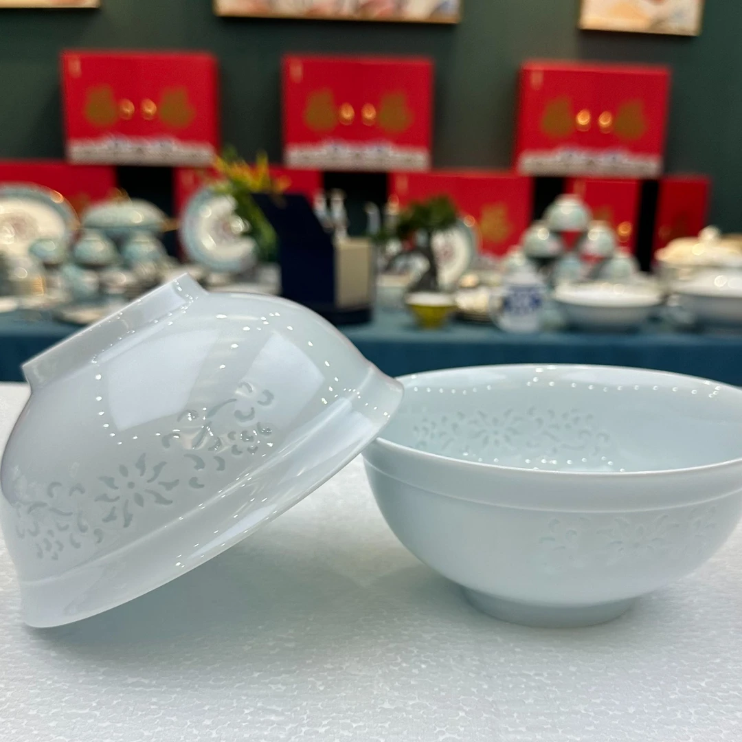 景德镇餐具【微瑕尾货】影青玲珑缠枝莲6英寸面碗