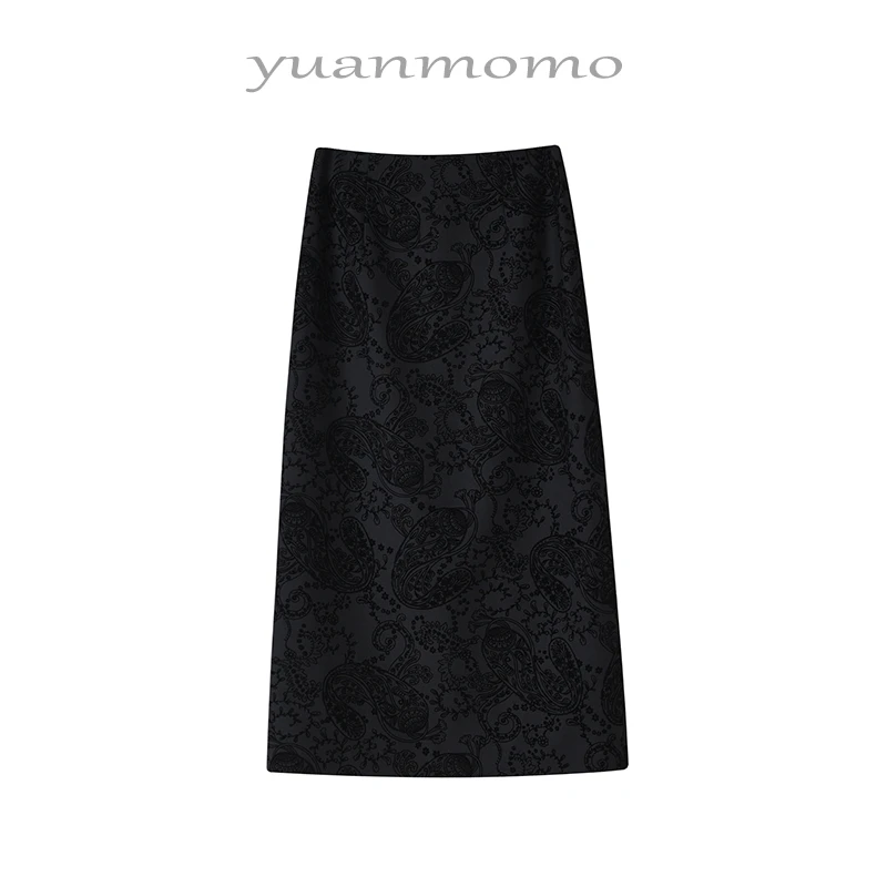 【袁么么】高级感提花半身裙女秋气质腰果花高腰显瘦A字包臀裙23265