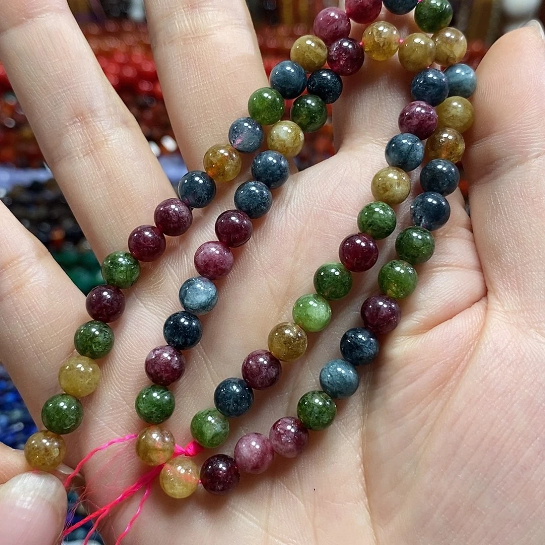 玛瑙/玉髓未镶嵌珠宝半成品碧玺一条卡6mm