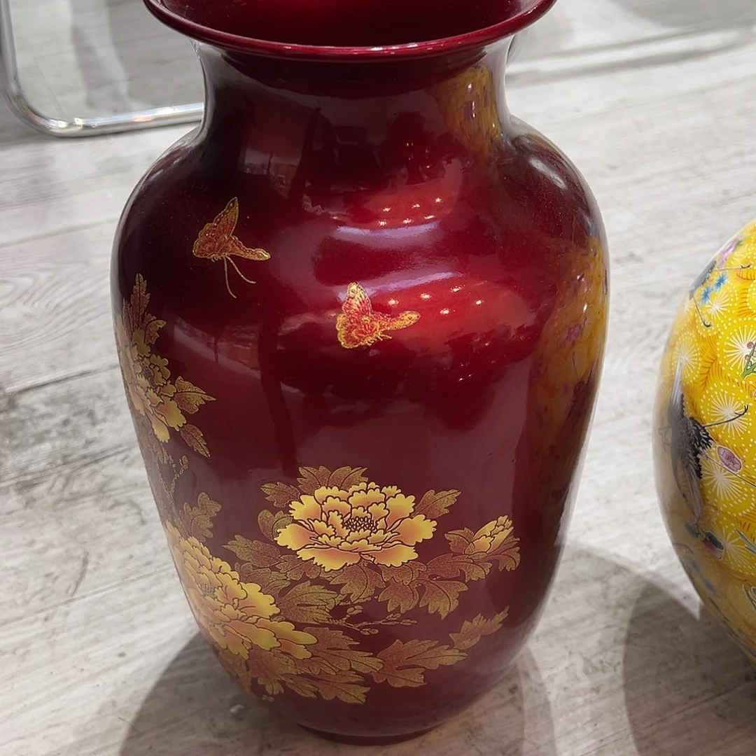 陶摆件35cm金沙牡丹冬瓜瓶