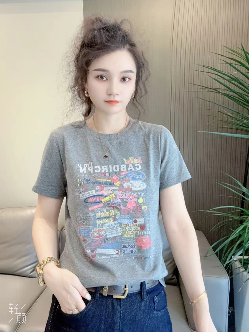 【早秋新款】圆领印花设计感洋气显瘦百搭女款上衣短袖5575