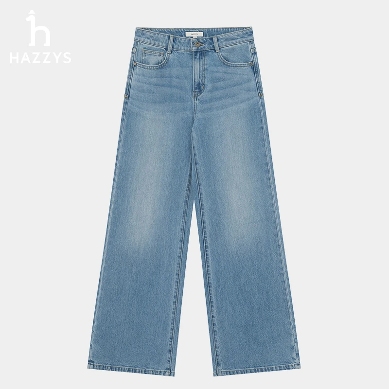 Hazzys哈吉斯女装春夏水洗牛仔裤浅蓝色休闲长裤