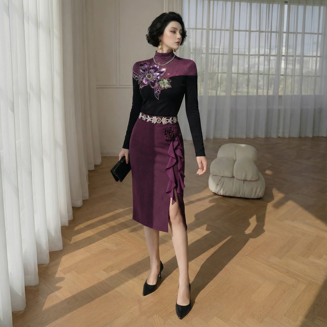 【芙娜妮】2025秋冬季时尚套装女款爆款轻奢洋气百搭裙子F2531177B