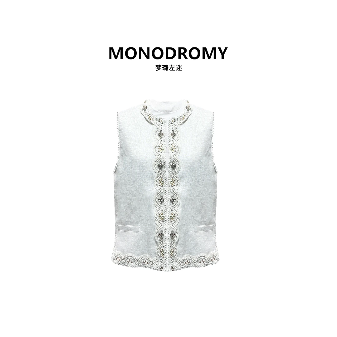 “边塞公主”新中式亚麻马甲复古珠绣钩花无袖夹克背心短外套