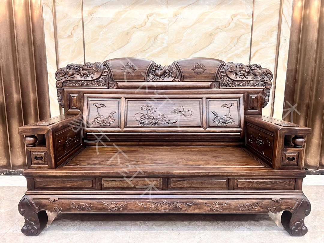 柬埔寨酸枝  鱼跃龙门   123  7件套 沙发新中式客厅古典家用雕花