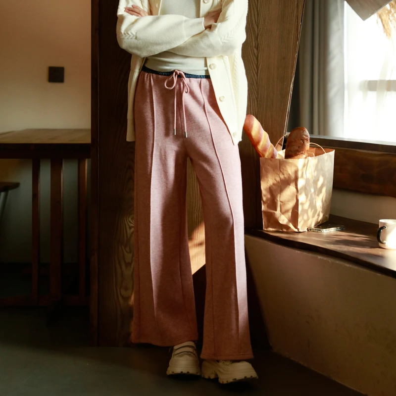 西町村屋休闲裤女秋新款设计感抽绳百搭撞色直筒阔腿裤HD8303001