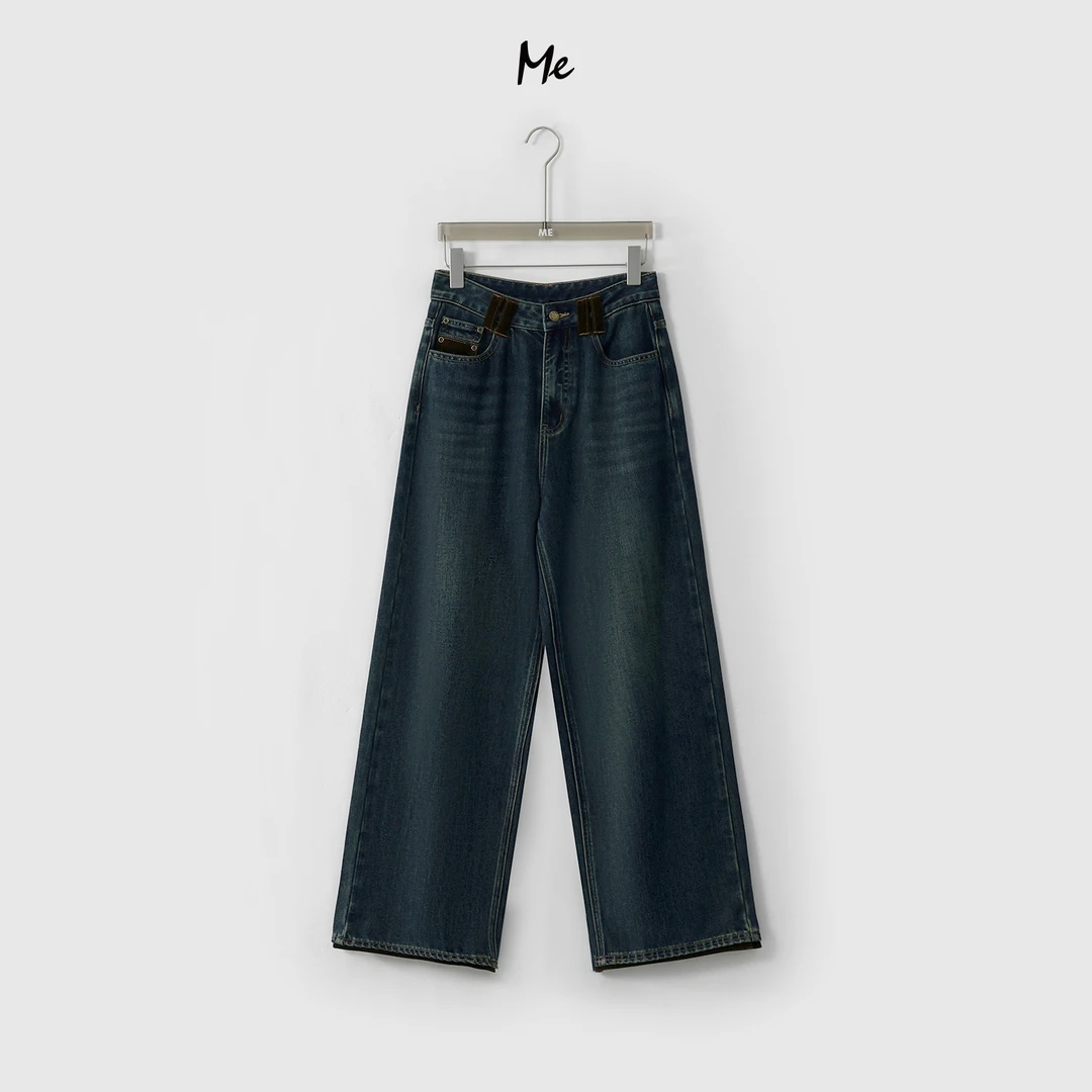 ME【双拼牛仔裤】磨毛YKK拉链复古怀旧撞色水洗显瘦裤MEQA2204磨毛