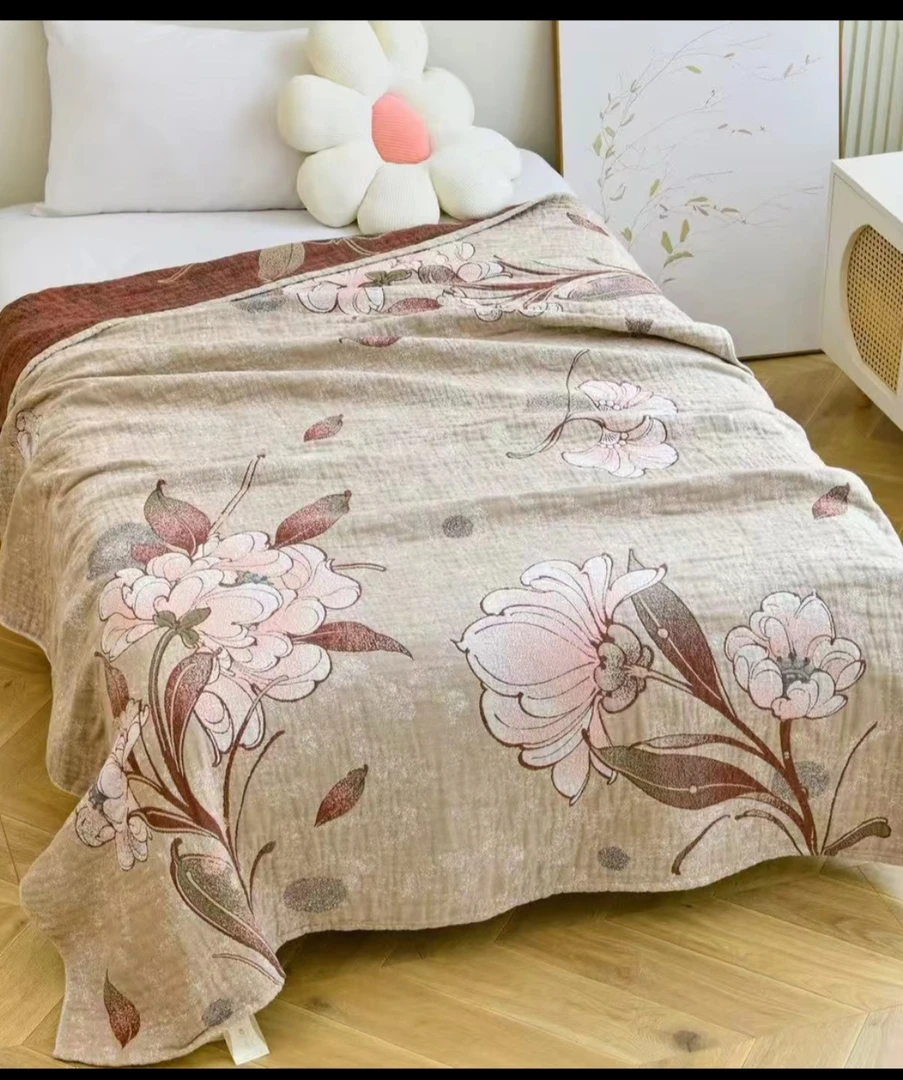 【一束芳华】150*200雨露麻单人纱布毯航空毯休闲毯