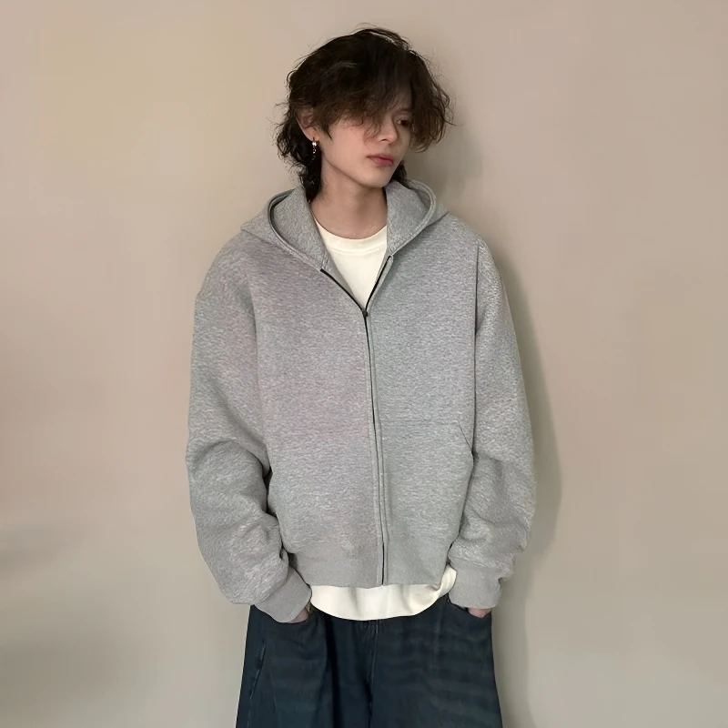 男女同款开衫内搭外套春秋短款boxy版运动休闲连帽宽松美式灰色
