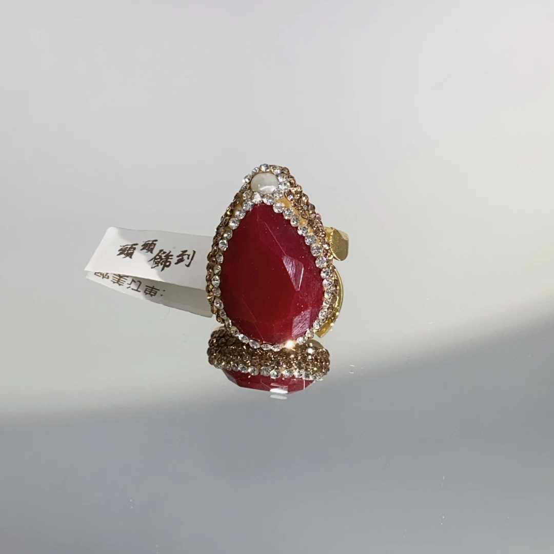 铜合金合成锆石戒指 TTSD 红色水滴时尚潮流百搭款戒指 6219