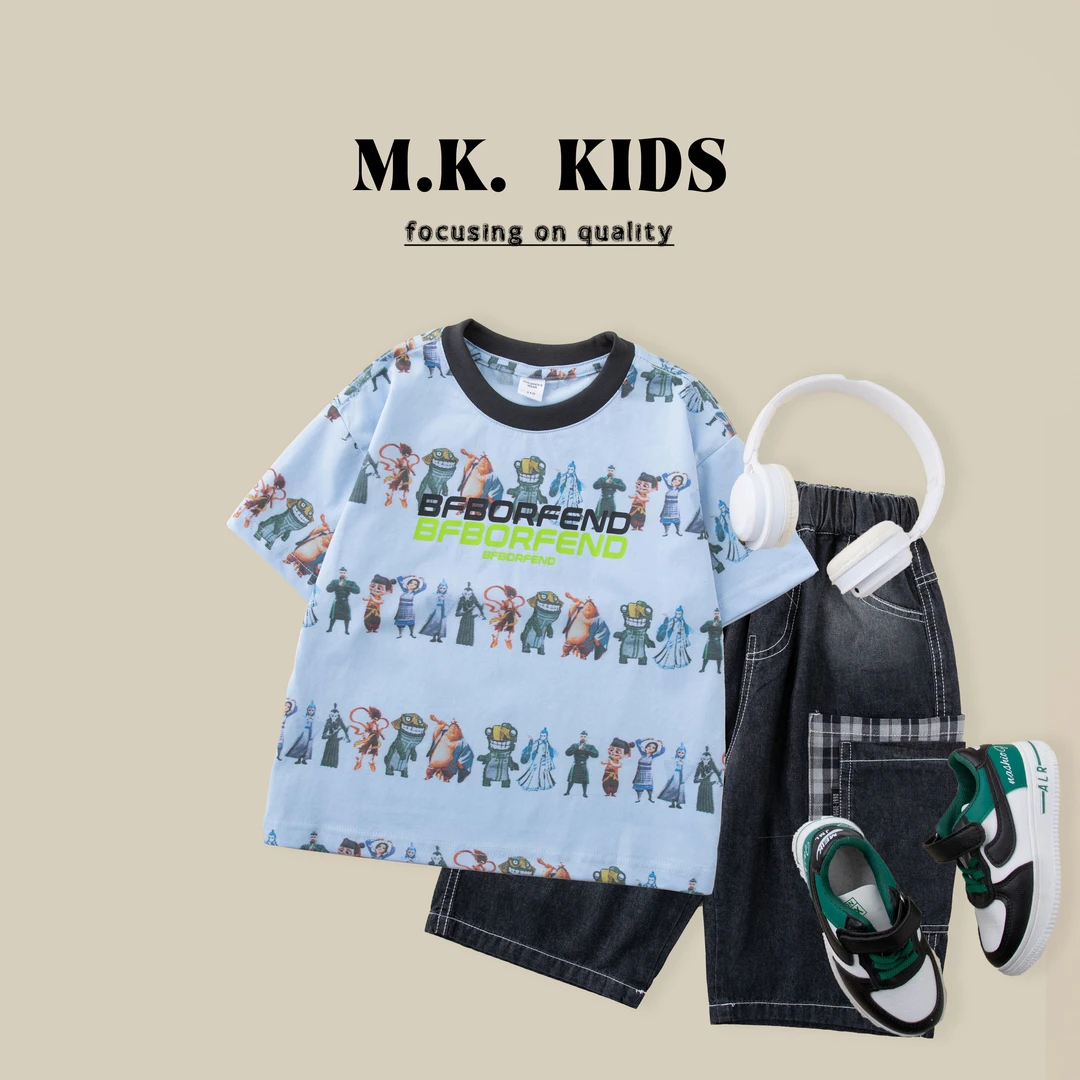 现货儿童夏款短袖T恤2025新款男童夏季满印短袖BX5136华子童装