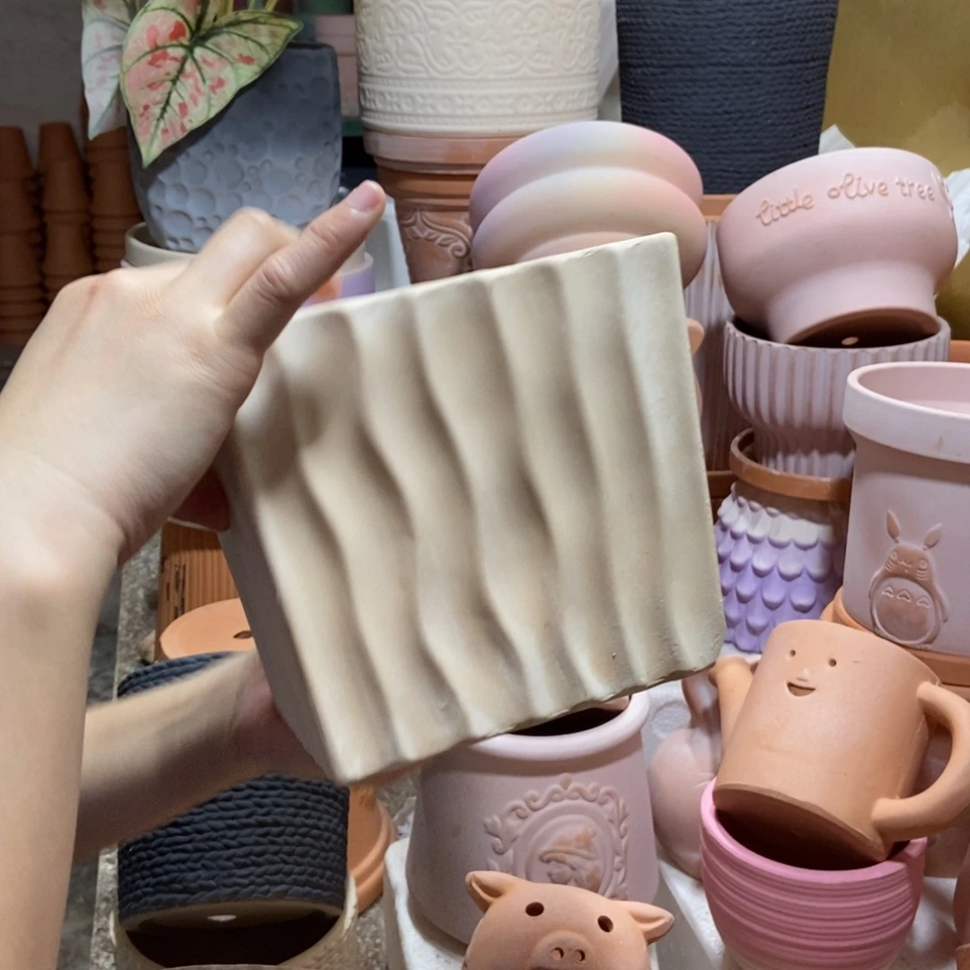 16×14白陶波浪方盆 粗陶1个