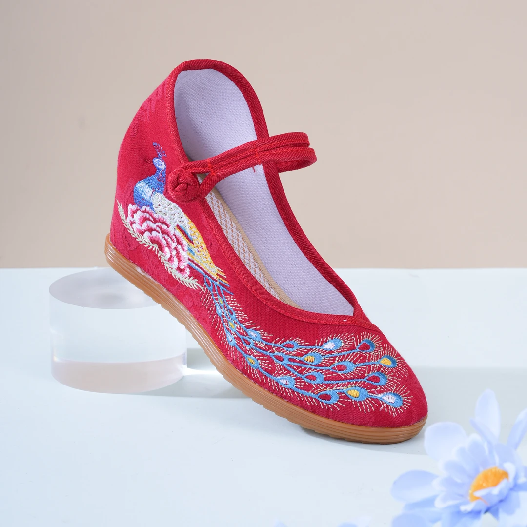 汉服百搭民族风红色婚鞋妈妈鞋广场舞绣花休闲鞋/809-93