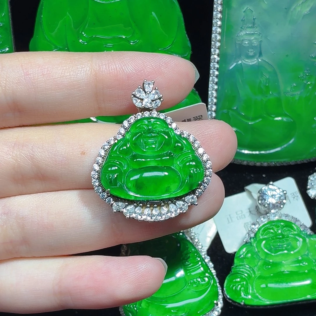 翡翠银S925镶嵌颈饰天然A货翡翠