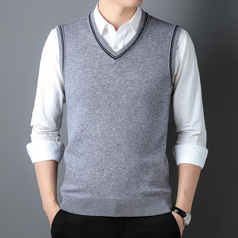 【阿拉善羊绒馆】100%纯羊毛加厚男马甲秋冬保暖无袖爸爸休闲背心