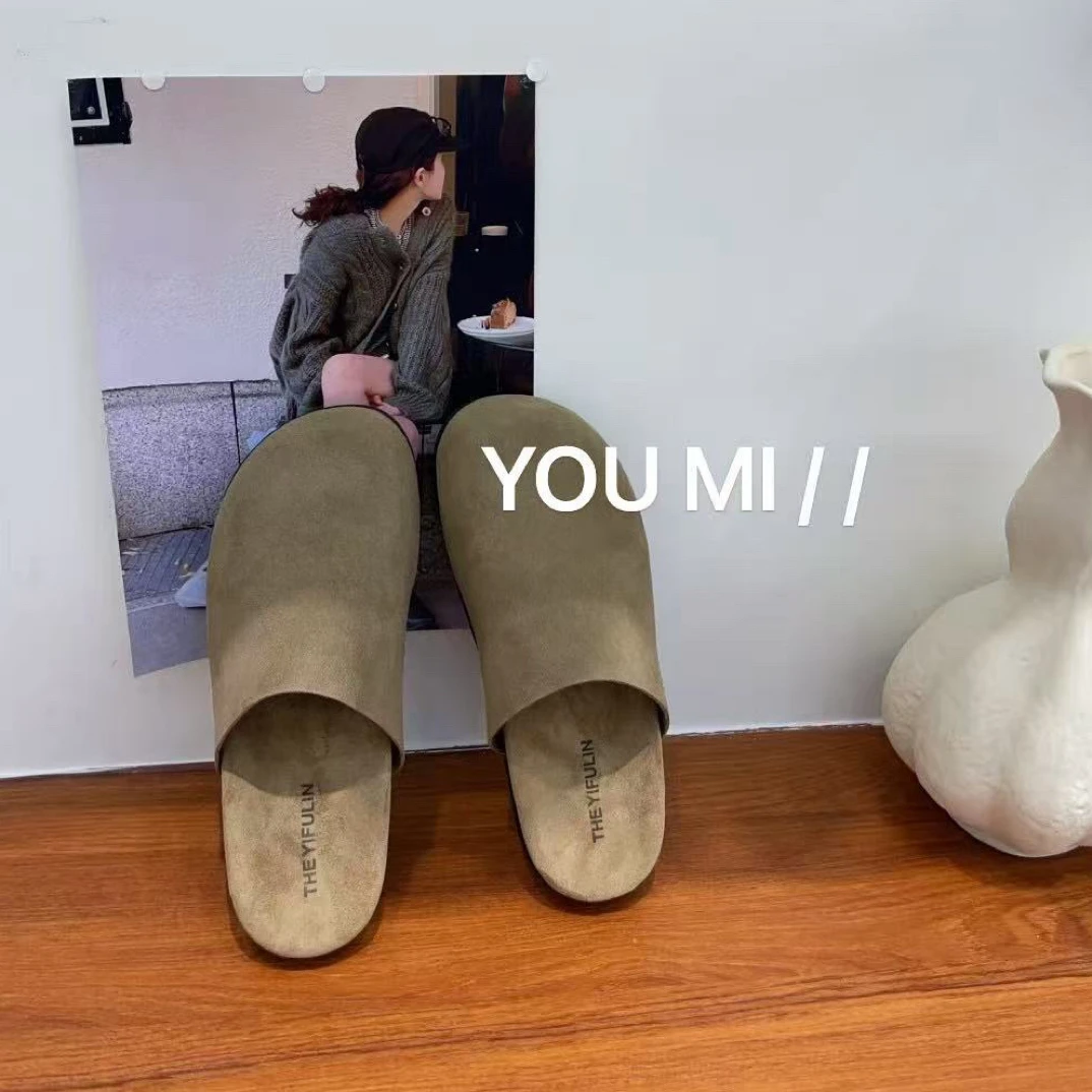 极简风镂空复古日常欧美风包头拖韩版棉拖鞋休闲厚底