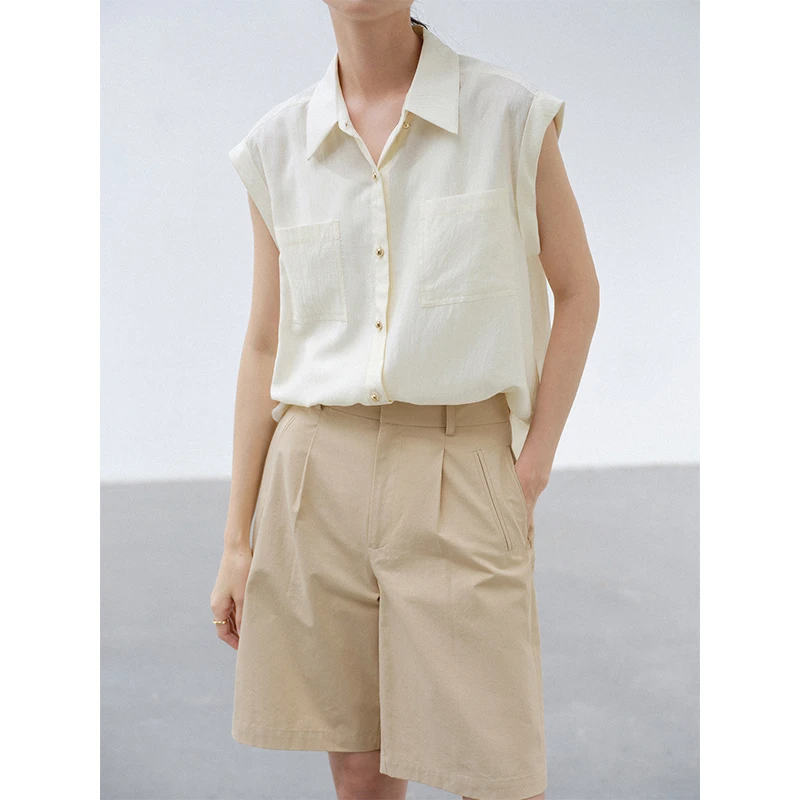 清仓【1829】法式无袖衬衫女夏季薄款气质宽松休闲纯色上衣