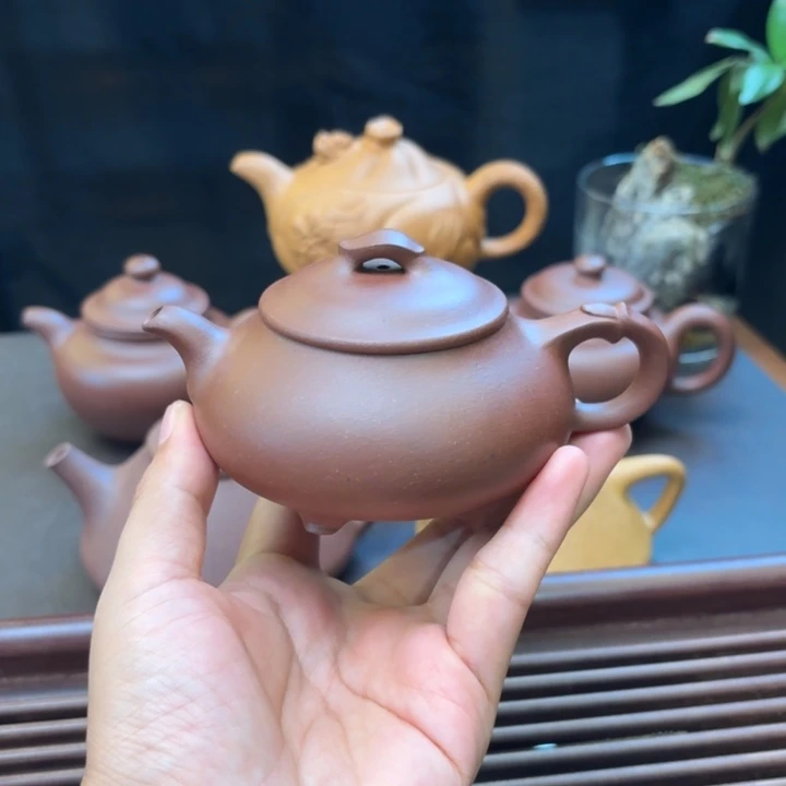 紫砂茶壶微微封釉老紫泥半手简瓢