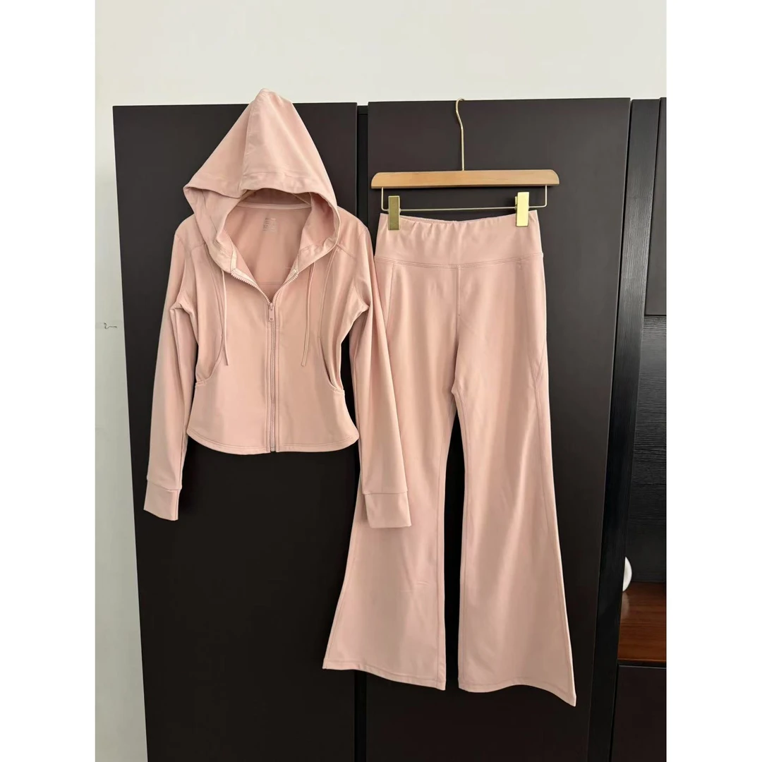 LU.LUU款【速干运动套装】长袖拉链连帽跑步运动阔腿喇叭裤显瘦