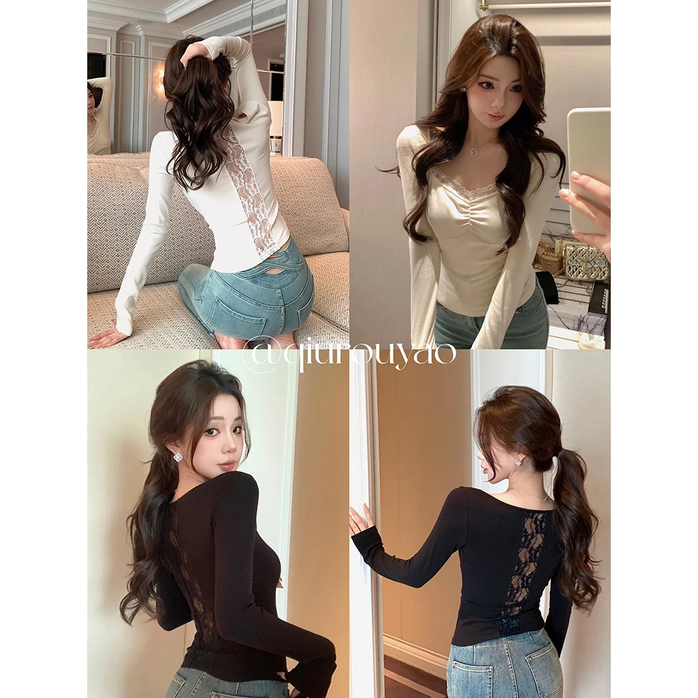 【QIUROUYAO邱肉瑶】蕾丝绮梦境*纯欲微透肤双色针织衫