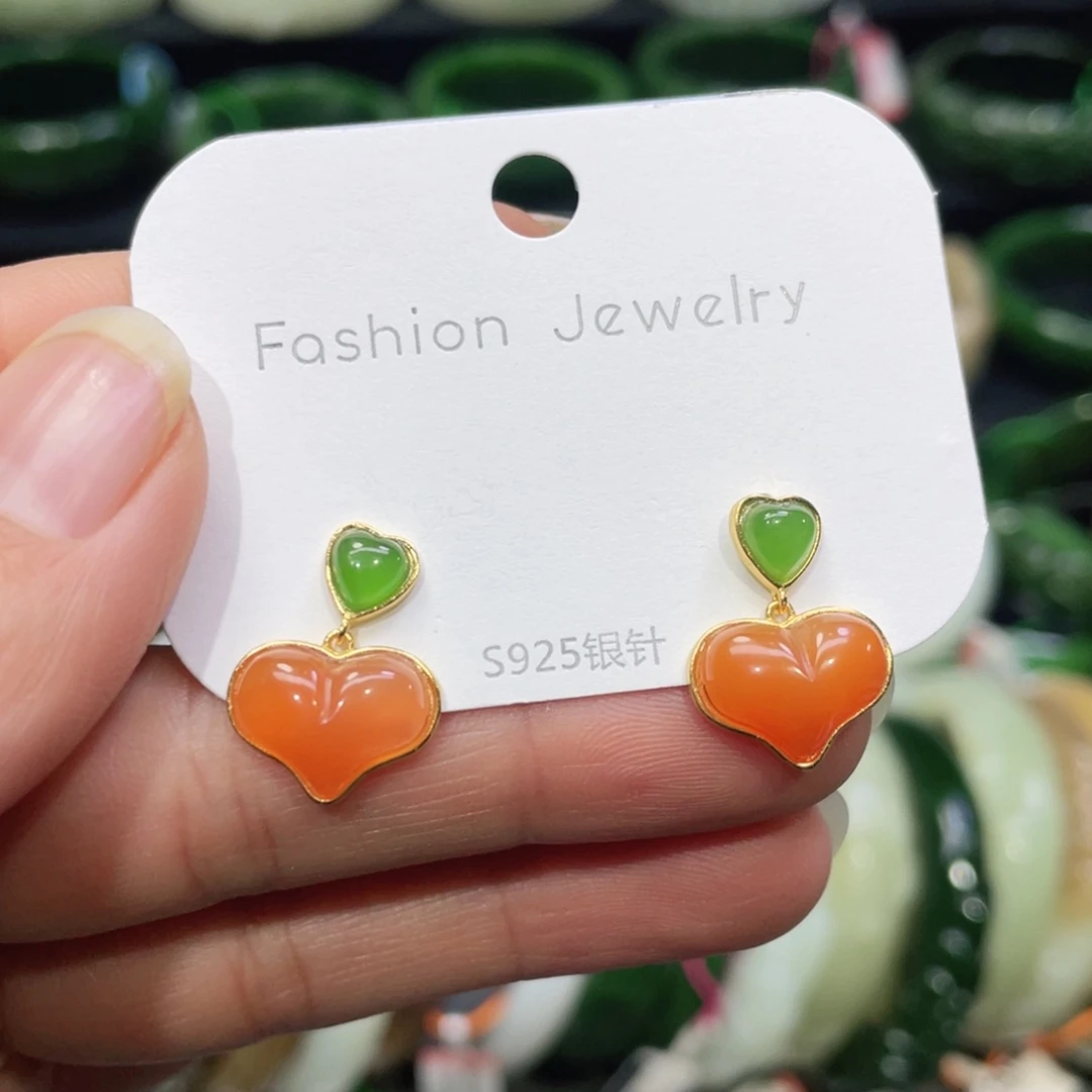 银S925镶嵌和田玉耳饰